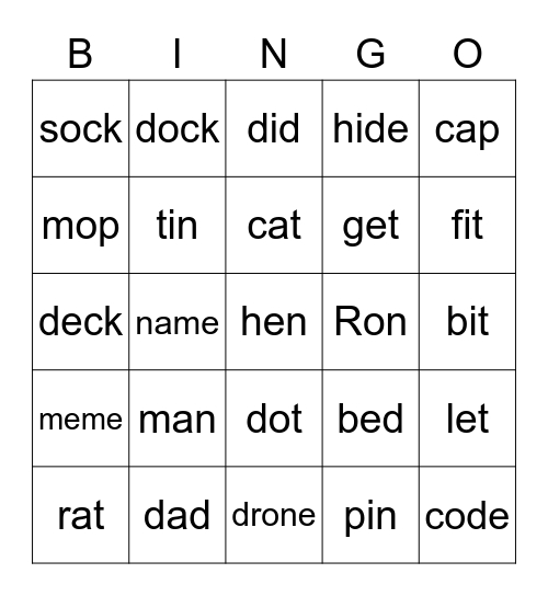 Reading drill Bingo Card