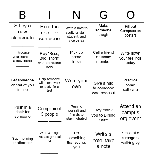 Dario Compassion Initiative Bingo Card