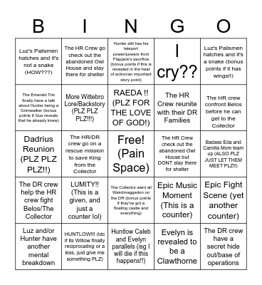 TOH Season 3 For The Future Bingo Card