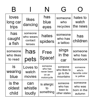 Adult ESL Bingo Card