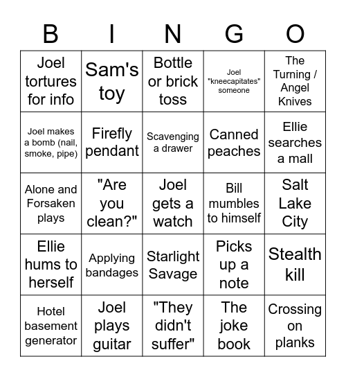 The Last of Us Bingo Card