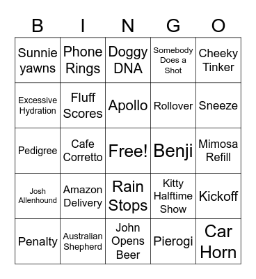 Puppy Bowl Bingo Card