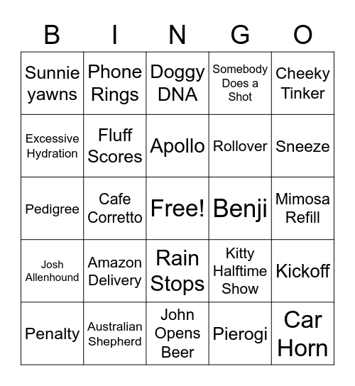 Puppy Bowl Bingo Card