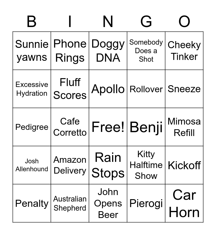 Puppy Bowl Bingo Card