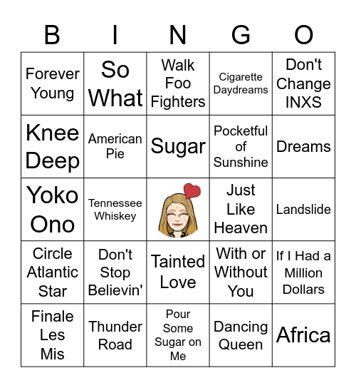 Favorite Songs Bingo Card