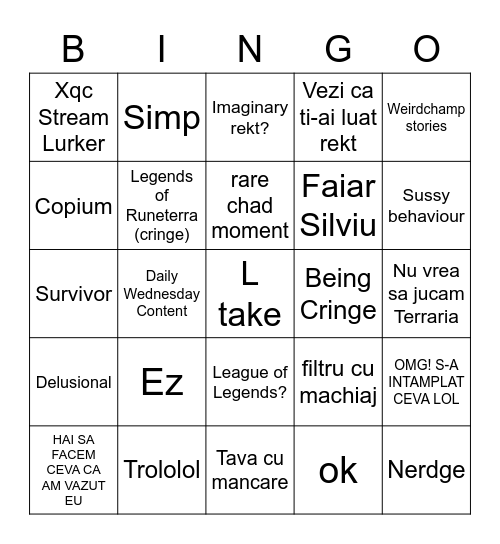 Dragos Cringe Bingo Card