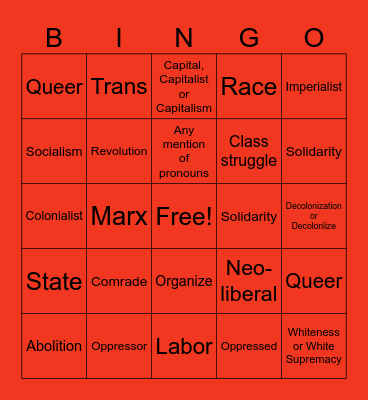 Socialism Bingo Card