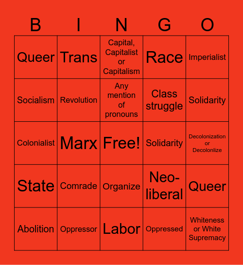 Socialism Bingo Card