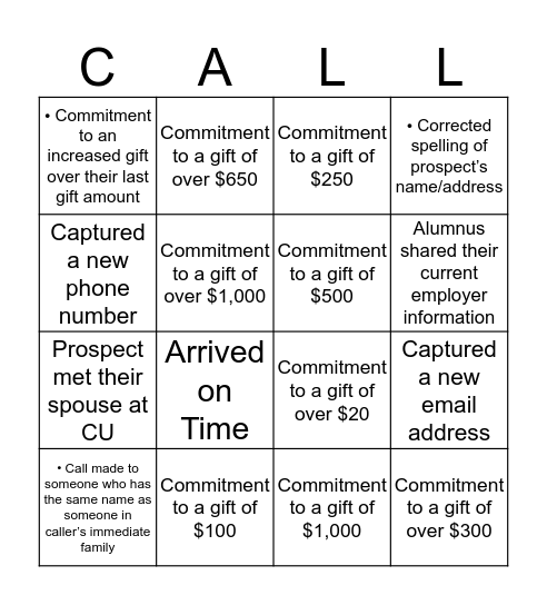 CALL! Bingo Card