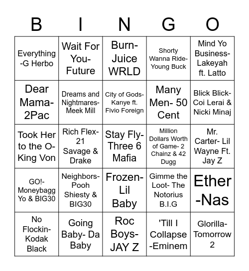 RAP BINGO Card