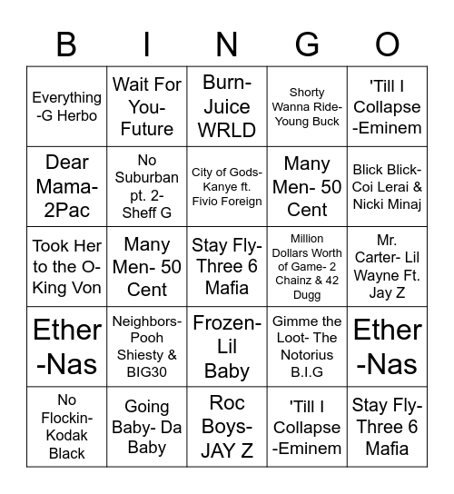 RAP BINGO Card