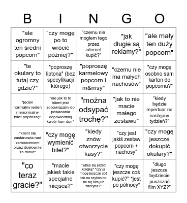 sinema sity arkadja bar Bingo Card