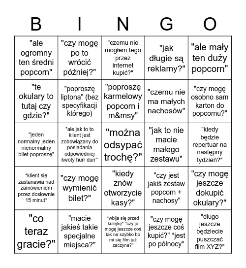 sinema sity arkadja bar Bingo Card