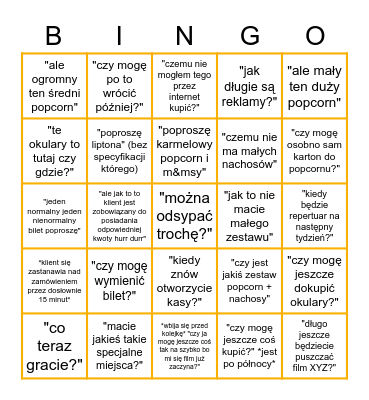 sinema sity arkadja bar Bingo Card