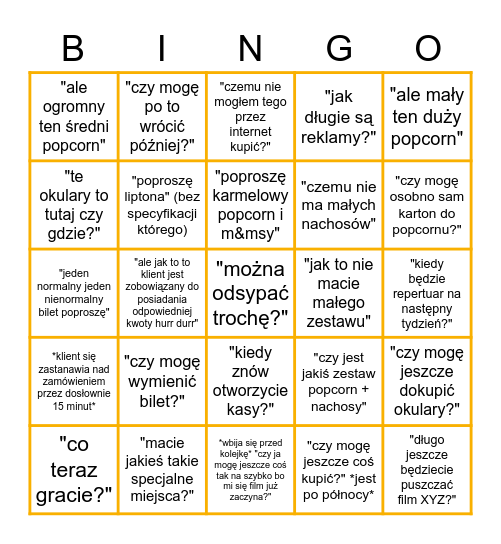 sinema sity arkadja bar Bingo Card