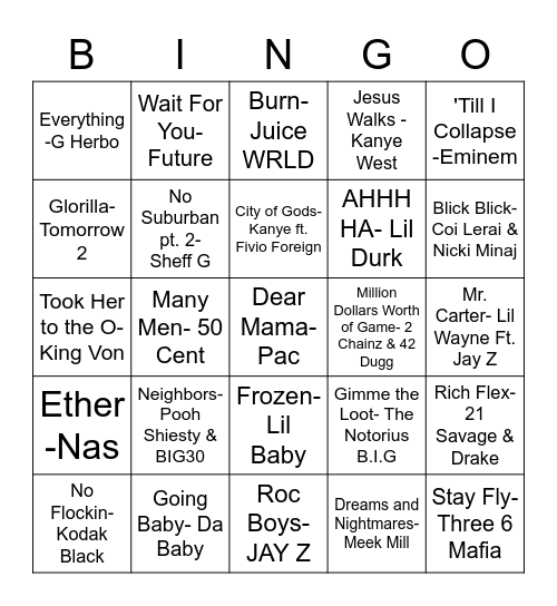 RAP BINGO Card