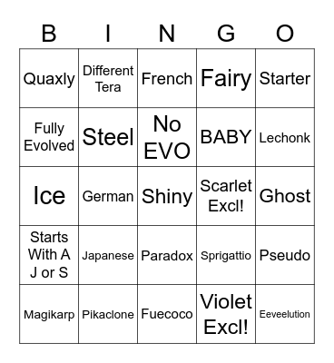 Wonder Trade Bingo S@V Bingo Card