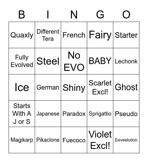 Wonder Trade Bingo S@V Bingo Card