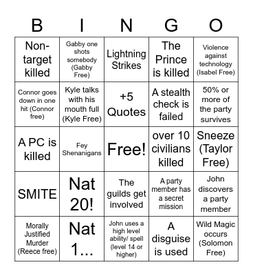 ~A Royal Caper!~ Bingo Card