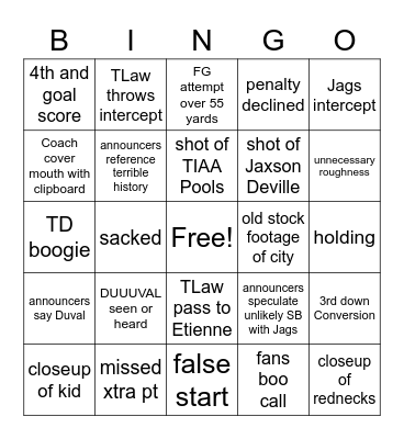 Jags Chargers Bingo Card