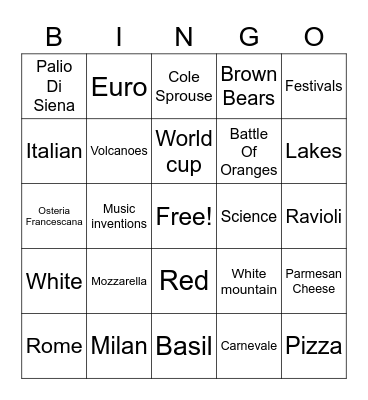 Italy Bingo Card