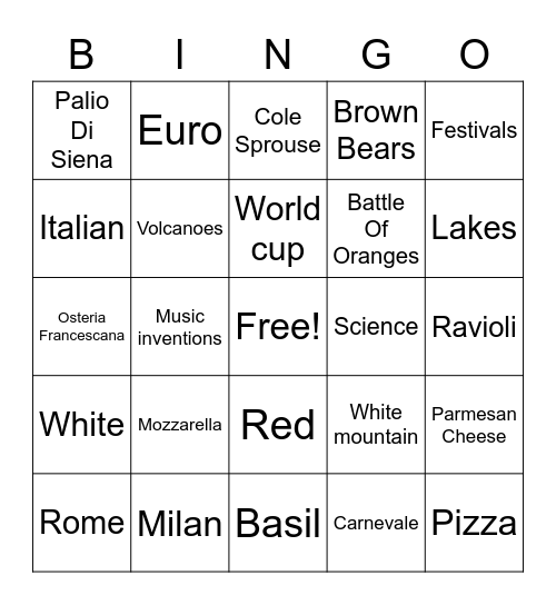 Italy Bingo Card