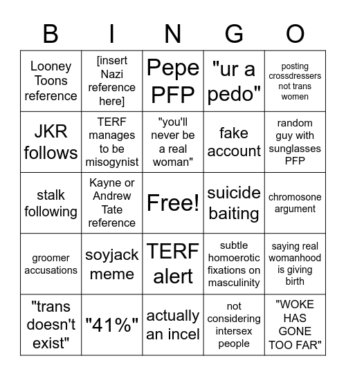 Transphobe bingo! Bingo Card