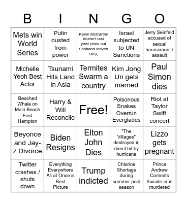 Bernie's 2023 Bingo Card Bingo Card