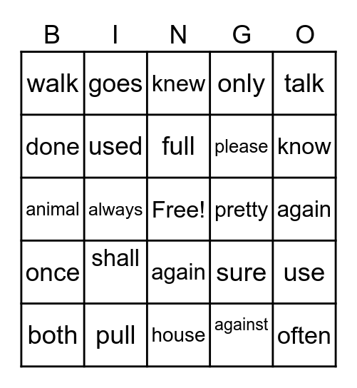 Trick Words 2-1 Bingo Card