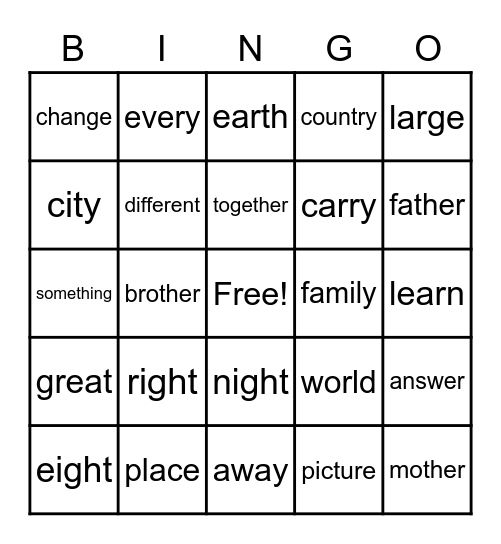 Trick Words 2-2 Bingo Card