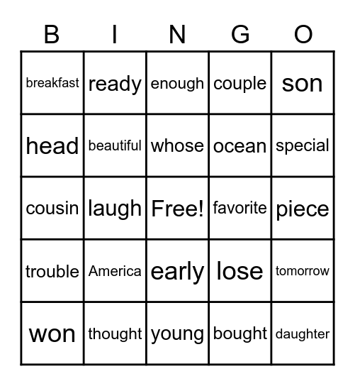 Trick Words  2-3 Bingo Card