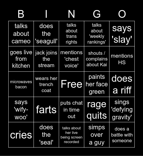 Wiffy-Woos Bingo Bonanza Bingo Card