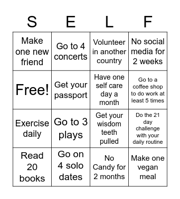 New Years Resolution Bingo Card