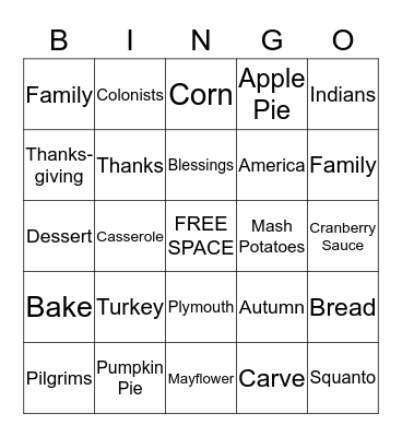 Thanksgiving Bingo! Bingo Card