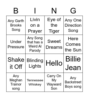 Country Club Songs Bingo Card