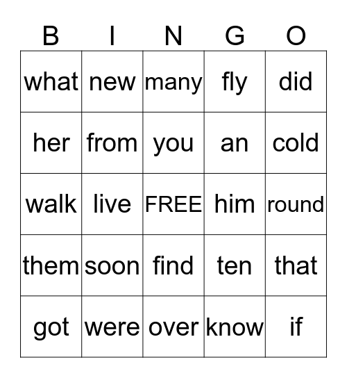 Sight Word BINGO List 4 & 5 Bingo Card