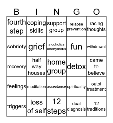 Recovery Bingo Card