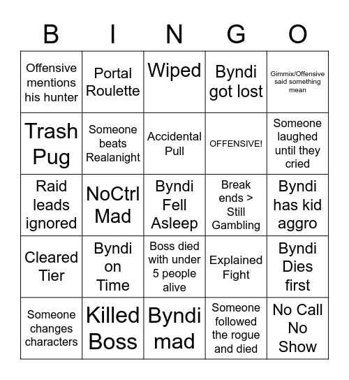 Gnome Depot Bingo Card