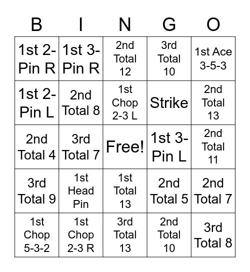 5-Pin Bowling BINGO Card