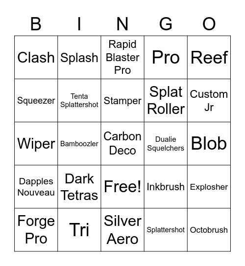 Sploon Weapons Bingo Card