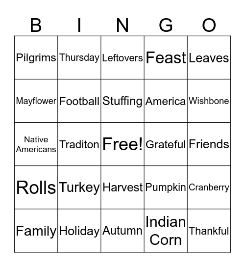 Thanksgiving Bingo Card