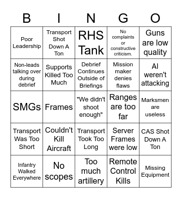 Debrief Bingo Card