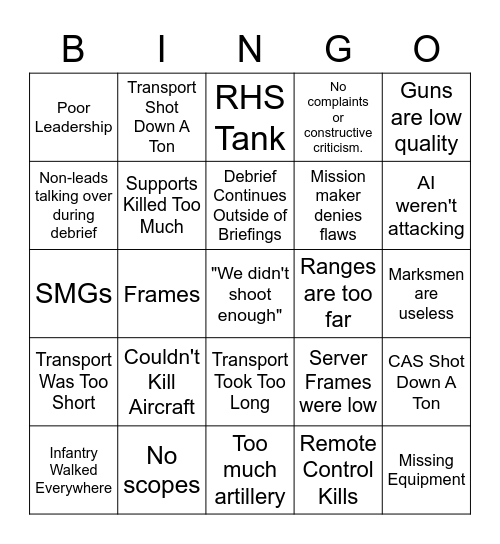 Debrief Bingo Card