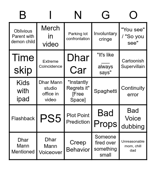 Dhar Mann Bingo Card