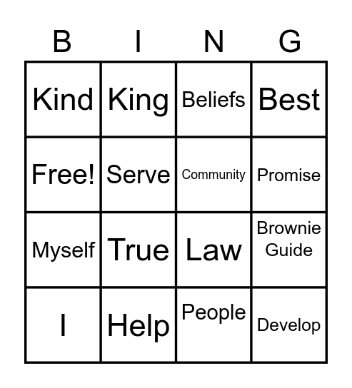 Brownie Promise Bingo Card