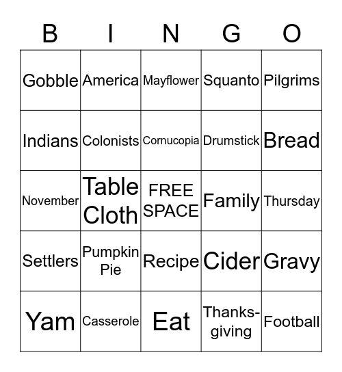 Thanksgiving Bingo! Bingo Card