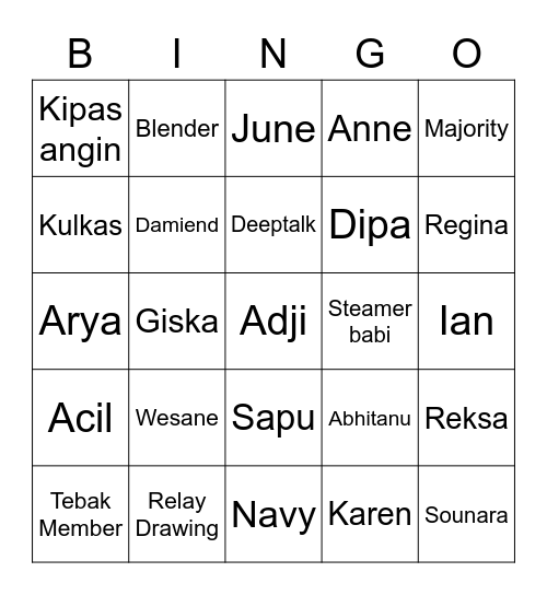 Julian Kalandra Sadajiwa. Bingo Card