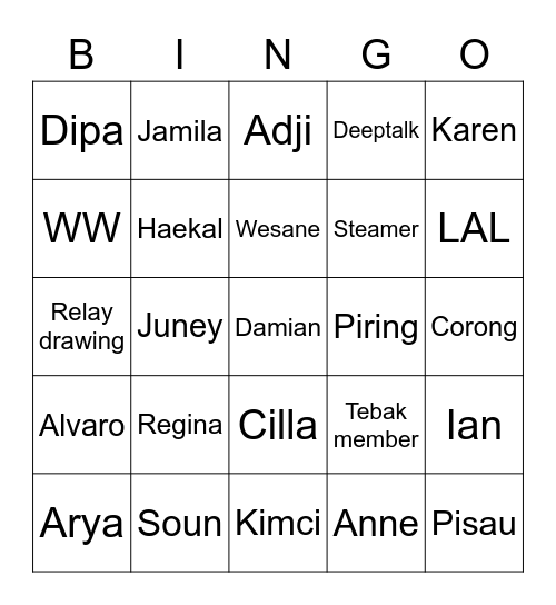 Dipa Bingo Card