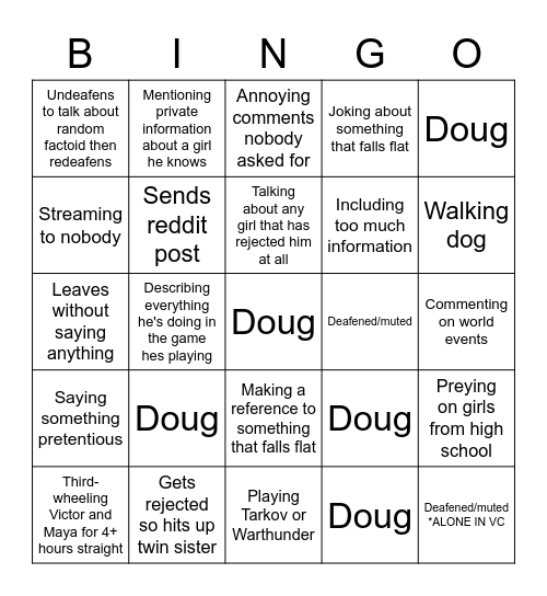 Doug Bingo Card