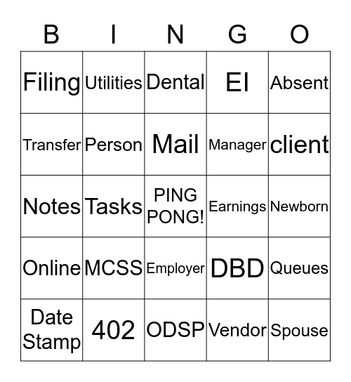ODSP Bingo Card